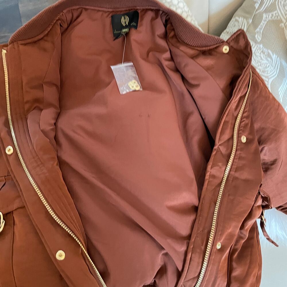 HOUSE OF HARLOW 1960 Women's Satin Zip Up Bomber Jacket Size M Copper Brown NEW - Picture 13 of 16